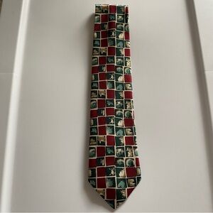 Parksder Men's Necktie Pure Silk Red Cream Green Watercolor Print